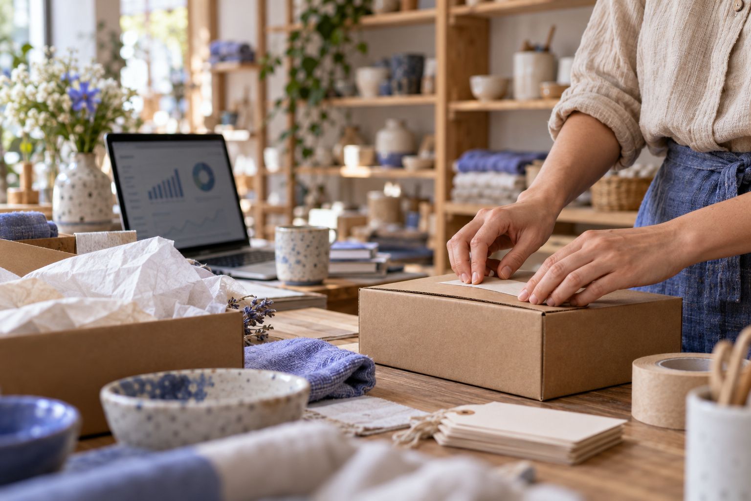 Boutique indépendante qui prépare des commandes en ligne