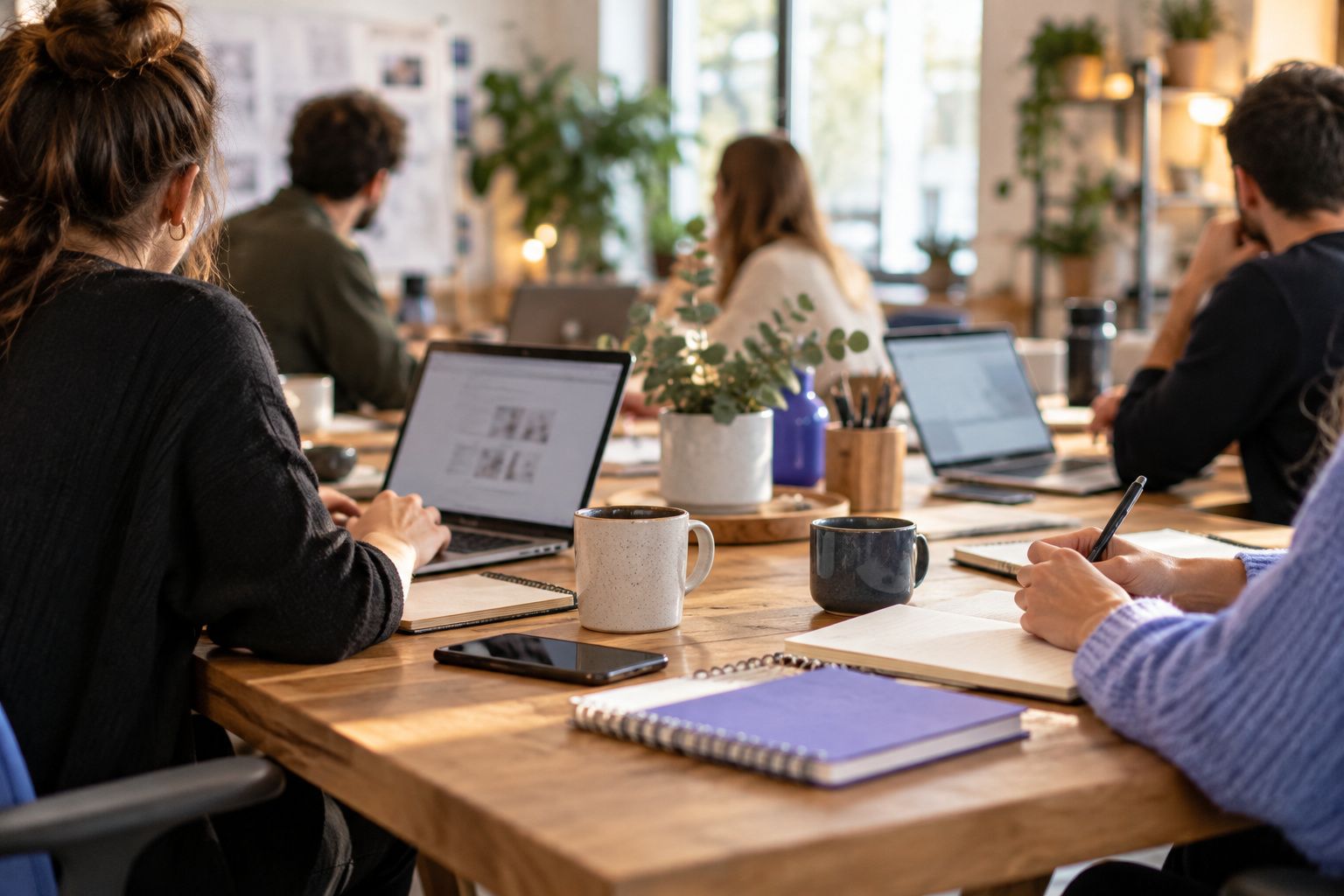 Équipe d’une PME au travail avec des outils d’IA
